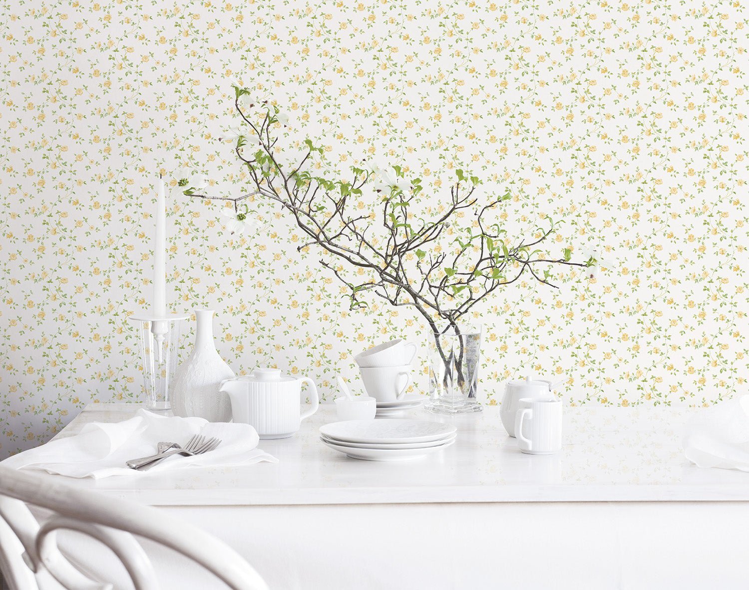 Miniatures 2 Mini Roses Wallpaper - Yellow / Green - Galerie - G67891 - Premier Wallcovering