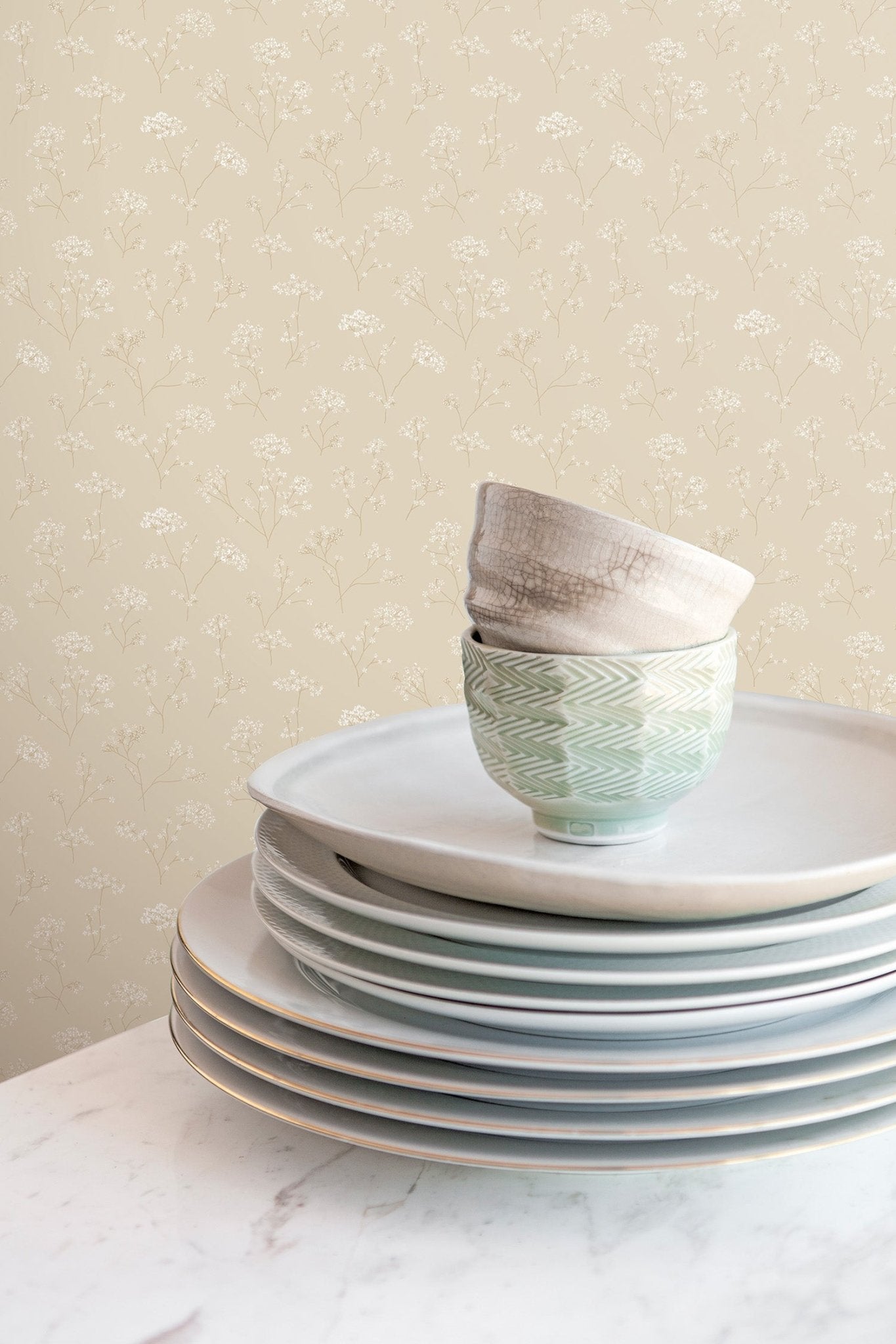 Miniatures 2 Parsley Flowers Wallpaper - Beige - Galerie - G67869 - Premier Wallcovering