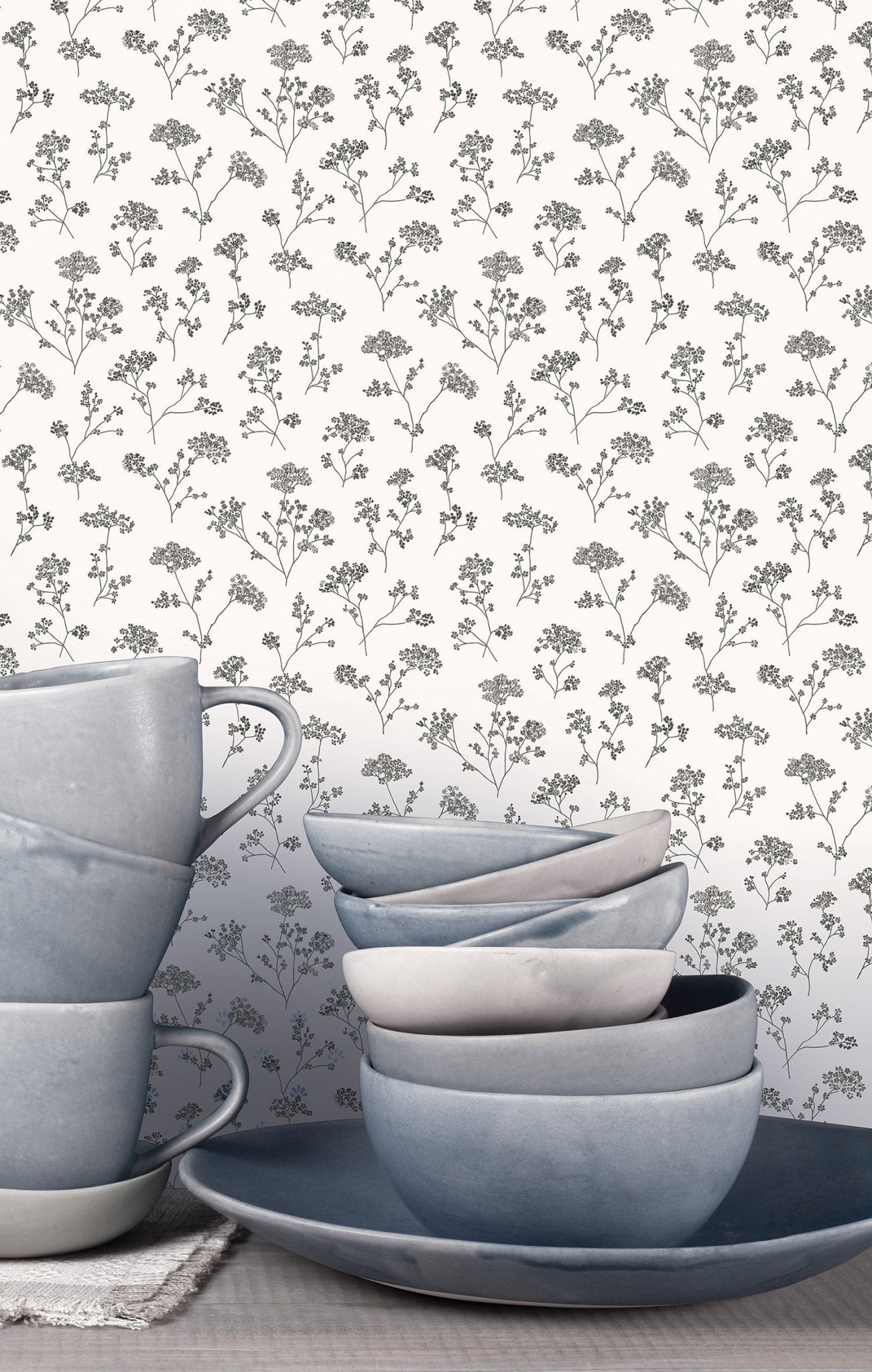 Miniatures 2 Parsley Flowers Wallpaper - Black - Galerie - G67870 - Premier Wallcovering