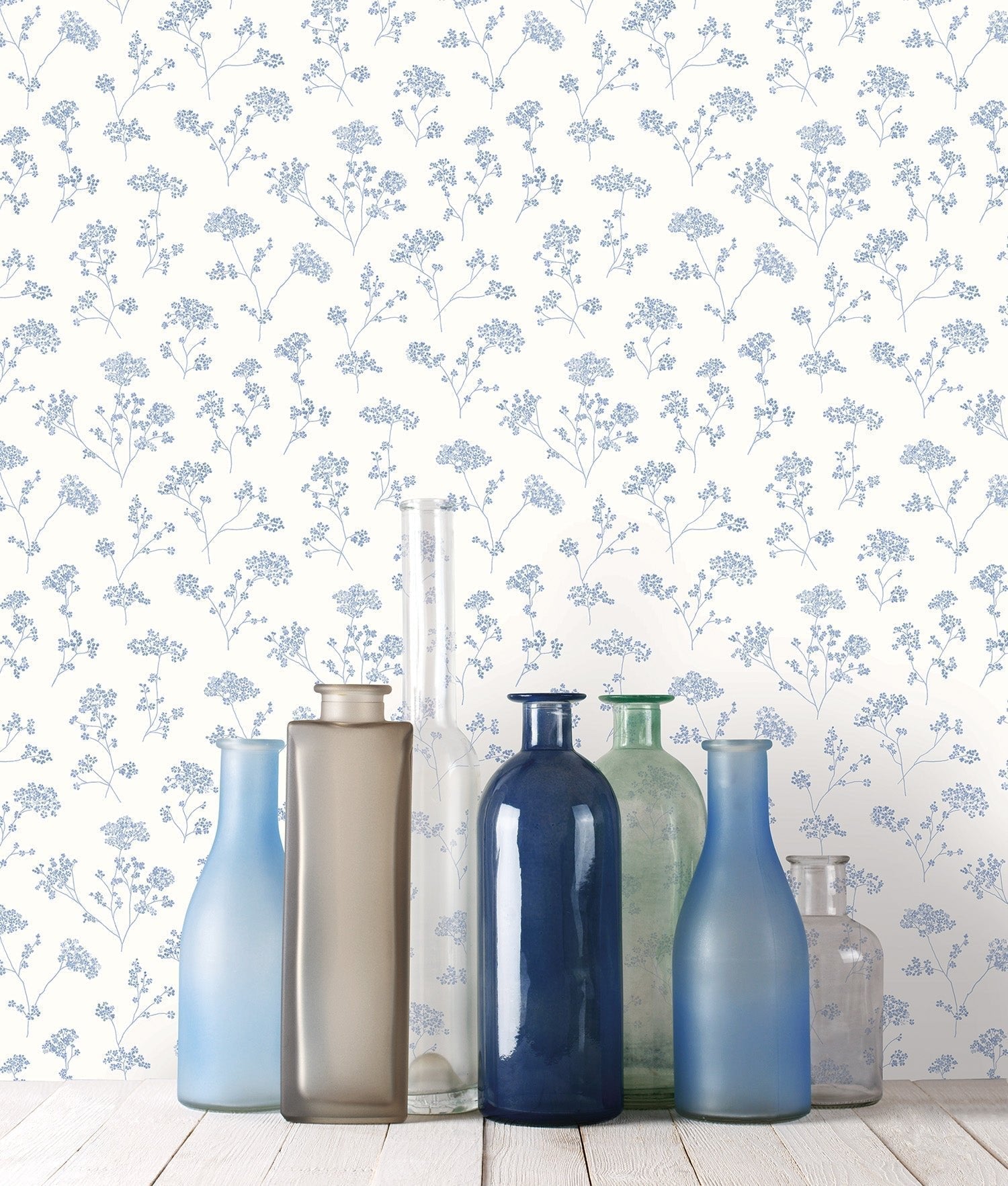 Miniatures 2 Parsley Flowers Wallpaper - Blue - Galerie - G67871 - Premier Wallcovering