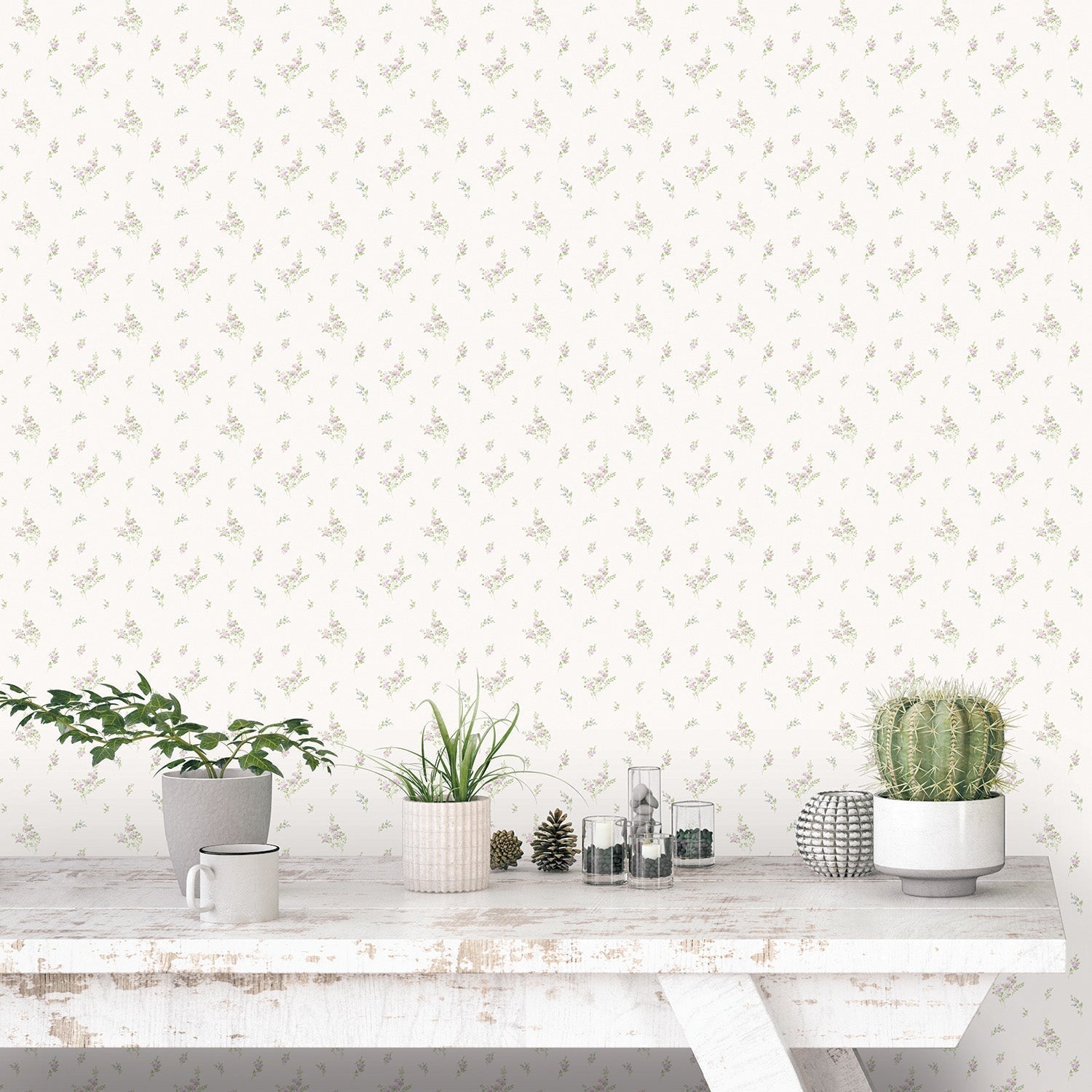 Miniatures 2 Rose Bouquets Wallpaper - Lilac / Green - Galerie - G67919 - Premier Wallcovering