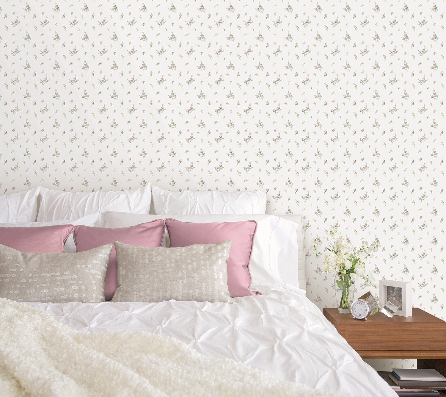 Miniatures 2 Rose Bouquets Wallpaper - Pink / Green - Galerie - G67918 - Premier Wallcovering