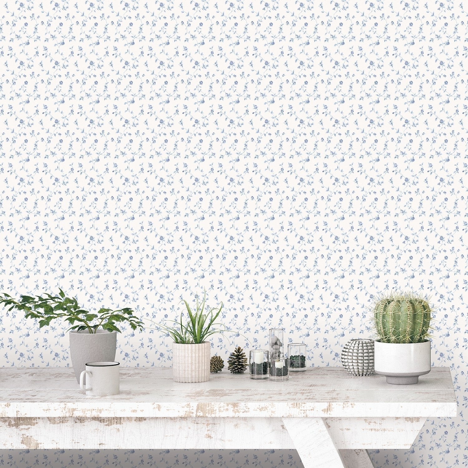 Miniatures 2 Rose Trellis Wallpaper - Blue - Galerie - G67932 - Premier Wallcovering