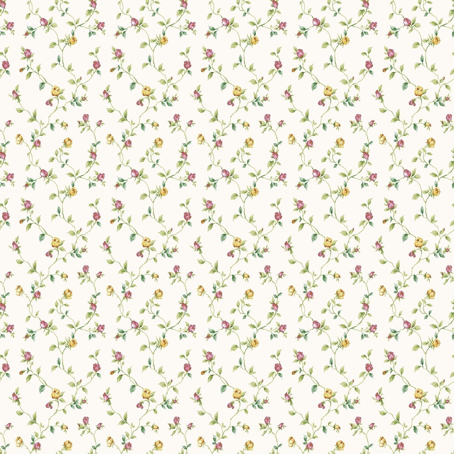 Miniatures 2 Rose Trellis Wallpaper - Pink / Yellow / Green - Galerie - G67936 - Premier Wallcovering