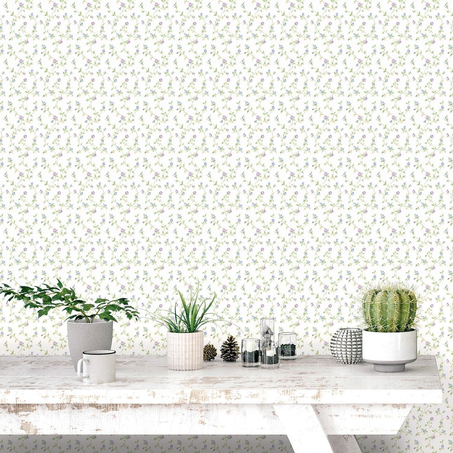Miniatures 2 Rose Trellis Wallpaper - Lilac / Green - Galerie - G67935 - Premier Wallcovering