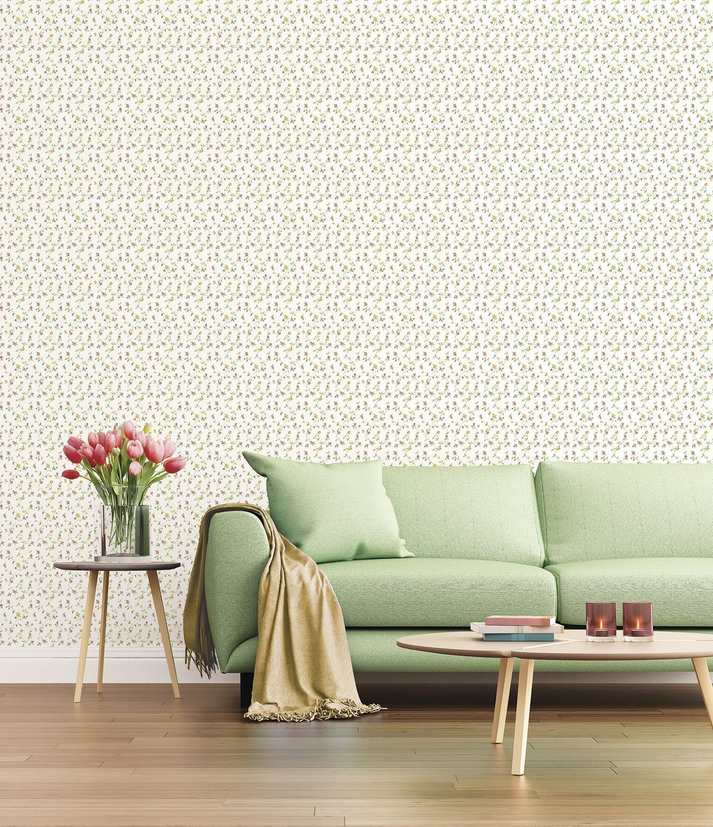Miniatures 2 Rose Trellis Wallpaper - Pink / Yellow / Green - Galerie - G67936 - Premier Wallcovering