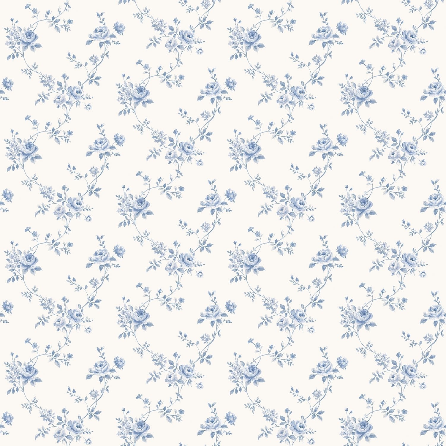 Miniatures 2 Small Roses Wallpaper - Blue - Galerie - G67892 - Premier Wallcovering