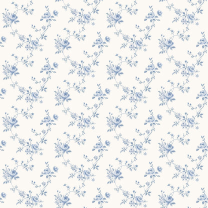 Miniatures 2 Small Roses Wallpaper - Blue - Galerie - G67892 - Premier Wallcovering