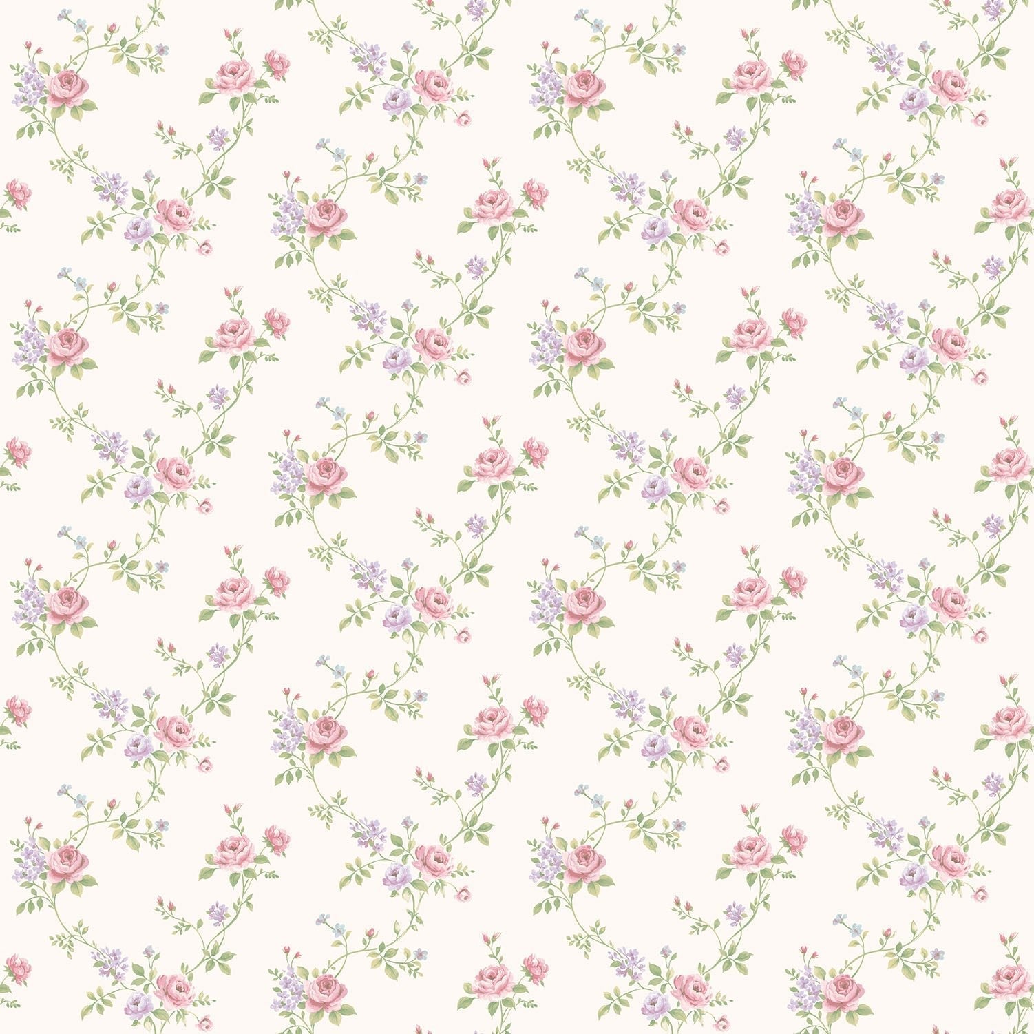 Miniatures 2 Small Roses Wallpaper - Pink / Lilac / Green - Galerie - G67896 - Premier Wallcovering