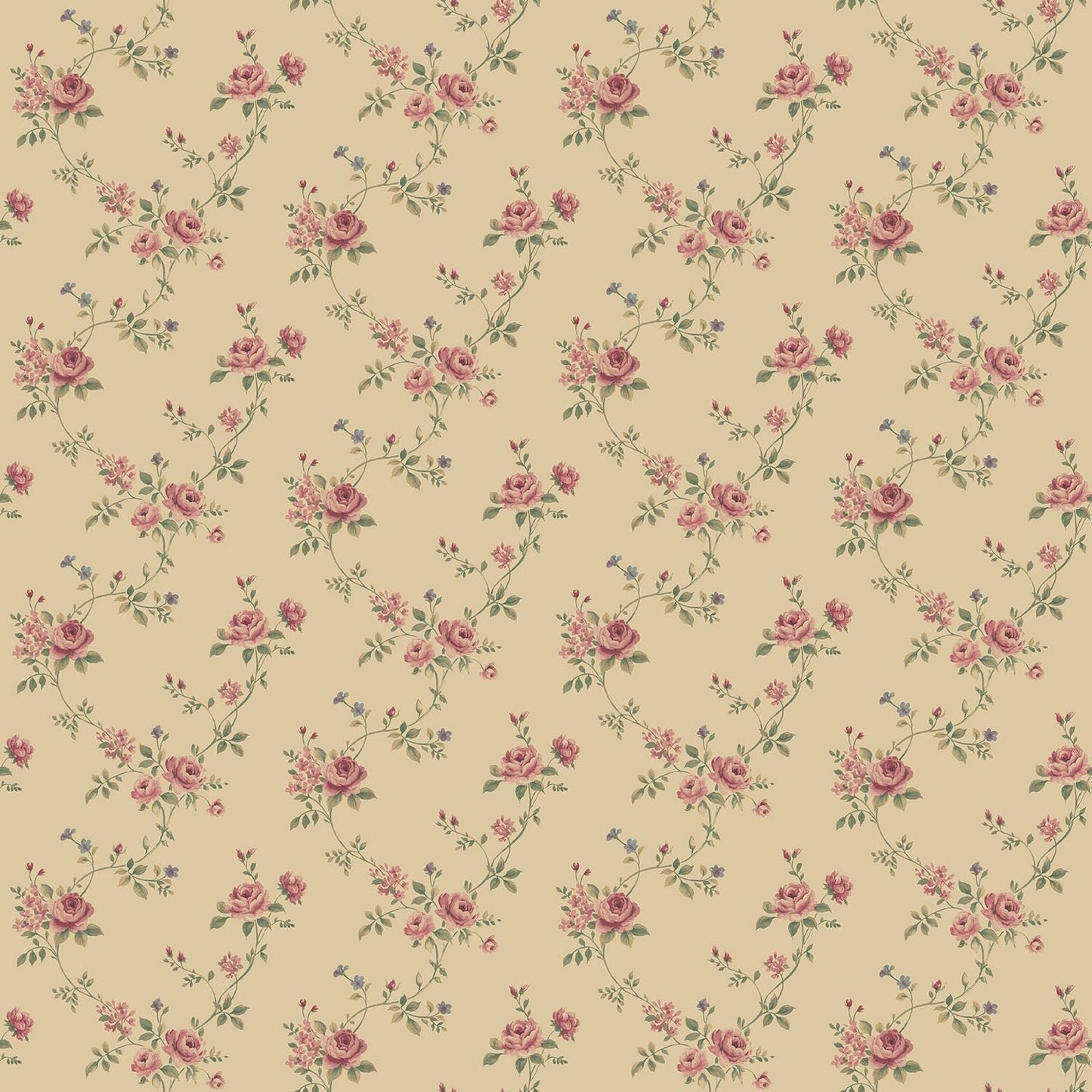 Miniatures 2 Small Roses Wallpaper - Pink / Green - Galerie - G67894 - Premier Wallcovering