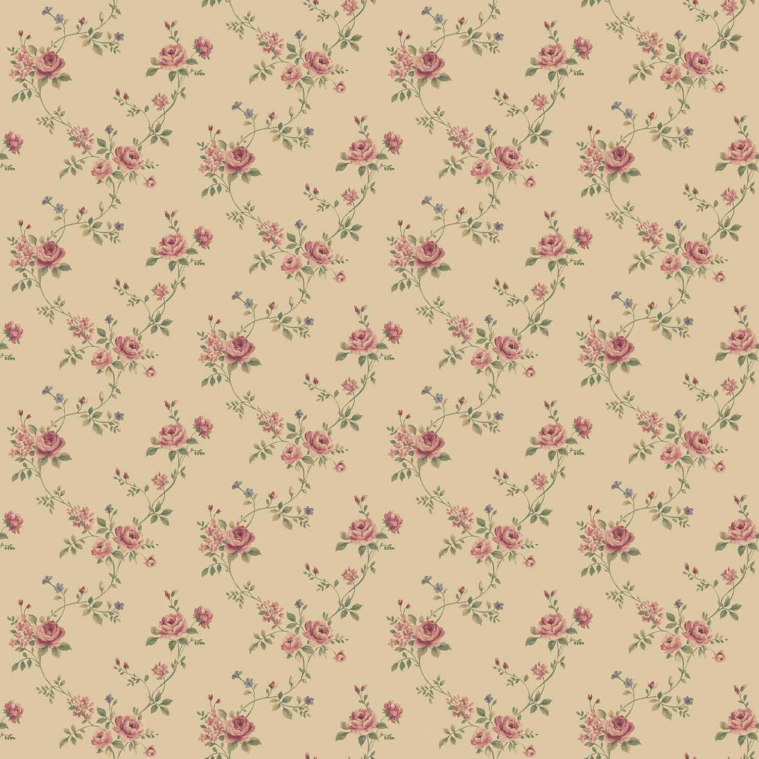 Miniatures 2 Small Roses Wallpaper - Pink / Green - Galerie - G67894 - Premier Wallcovering