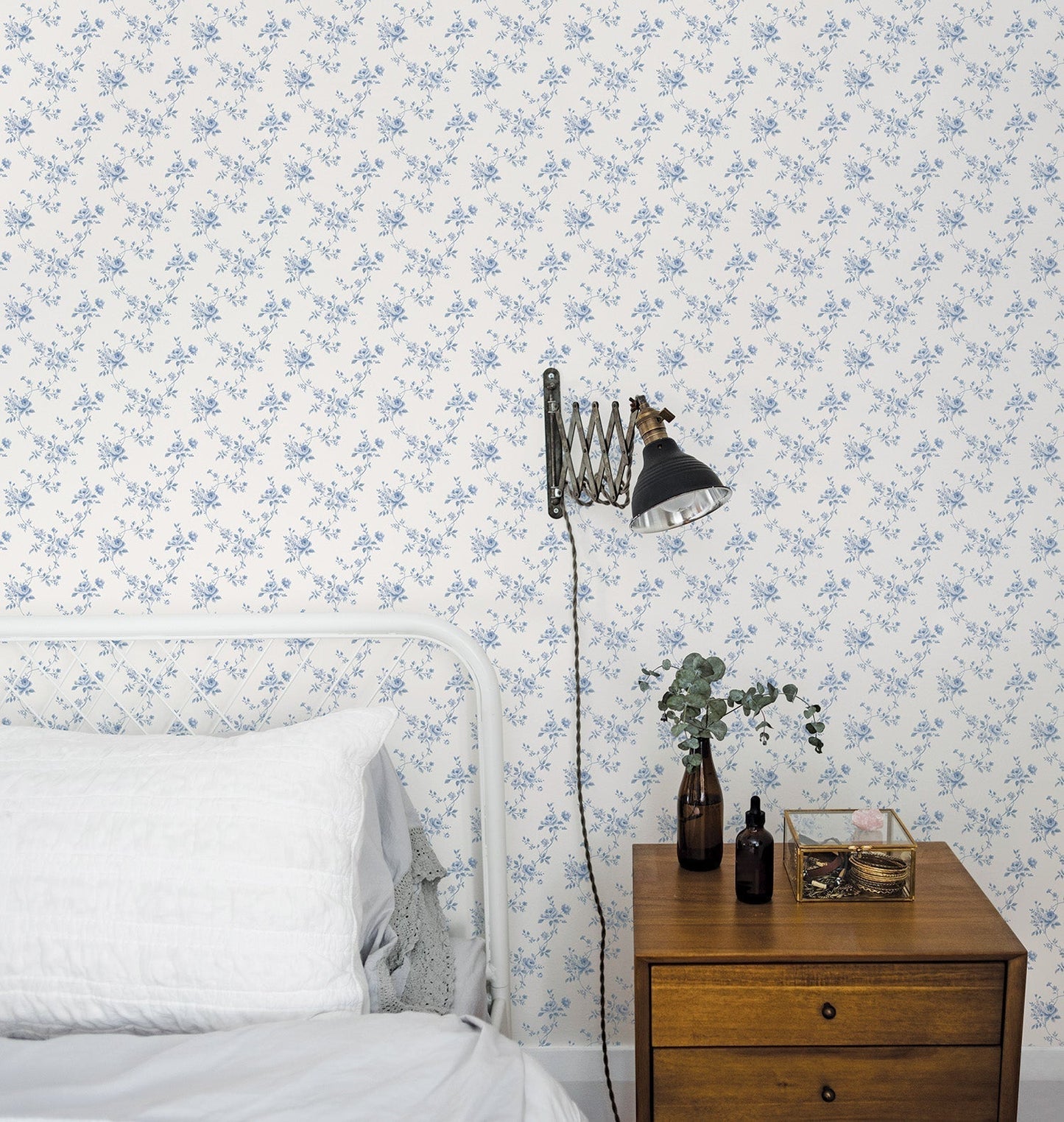 Miniatures 2 Small Roses Wallpaper - Blue - Galerie - G67892 - Premier Wallcovering