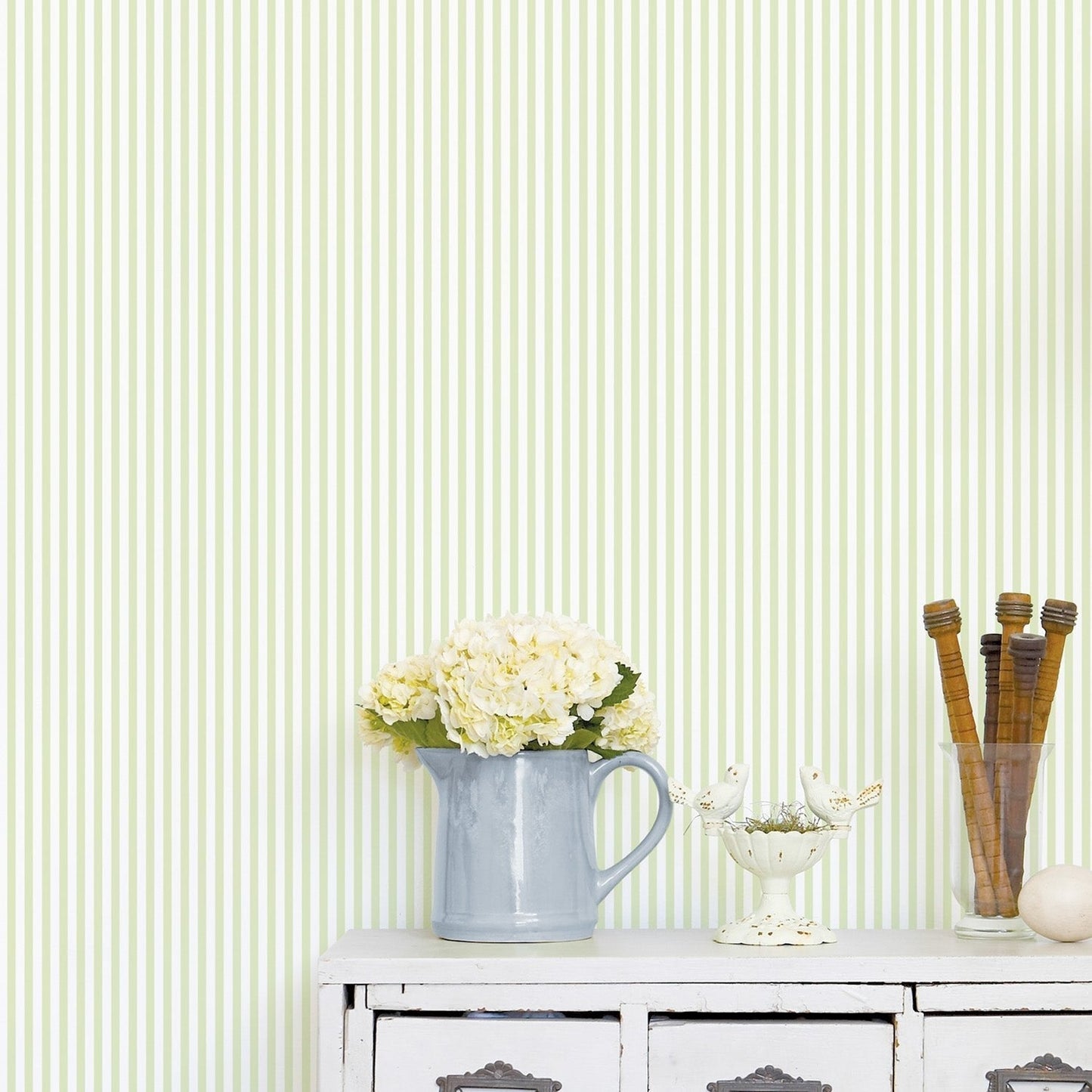Miniatures 2 Tiny Stripe Wallpaper - Green / White - Galerie - G67910 - Premier Wallcovering