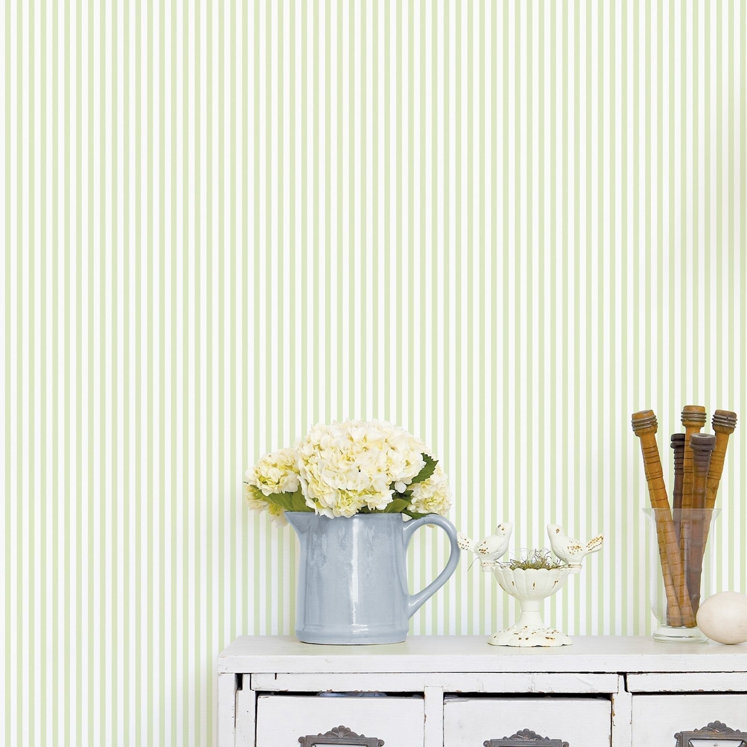 Miniatures 2 Tiny Stripe Wallpaper - Green / White - Galerie - G67910 - Premier Wallcovering