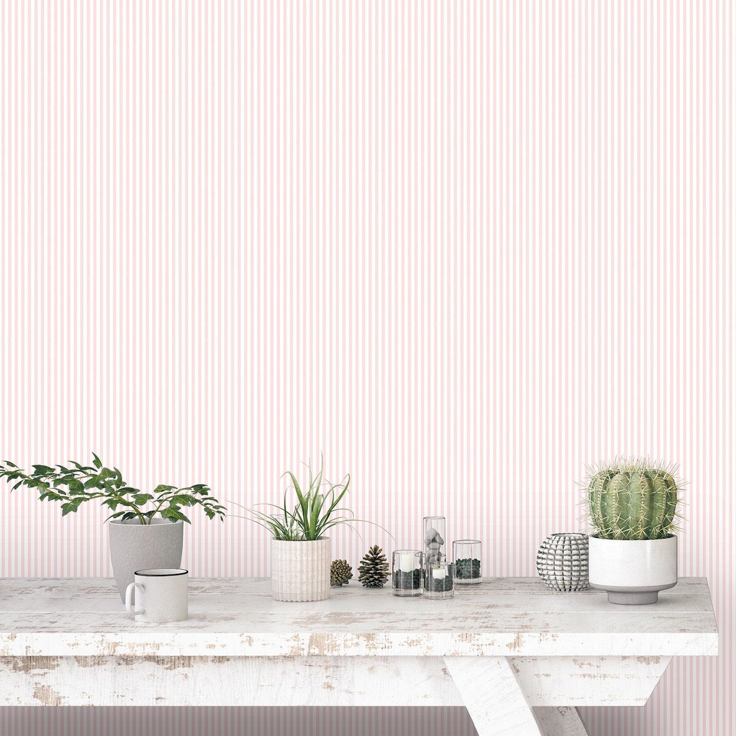 Miniatures 2 Tiny Stripe Wallpaper - Pink / White - Galerie - G67912 - Premier Wallcovering