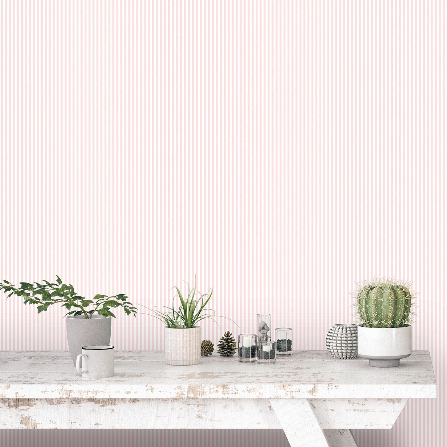 Miniatures 2 Tiny Stripe Wallpaper - Pink / White - Galerie - G67912 - Premier Wallcovering