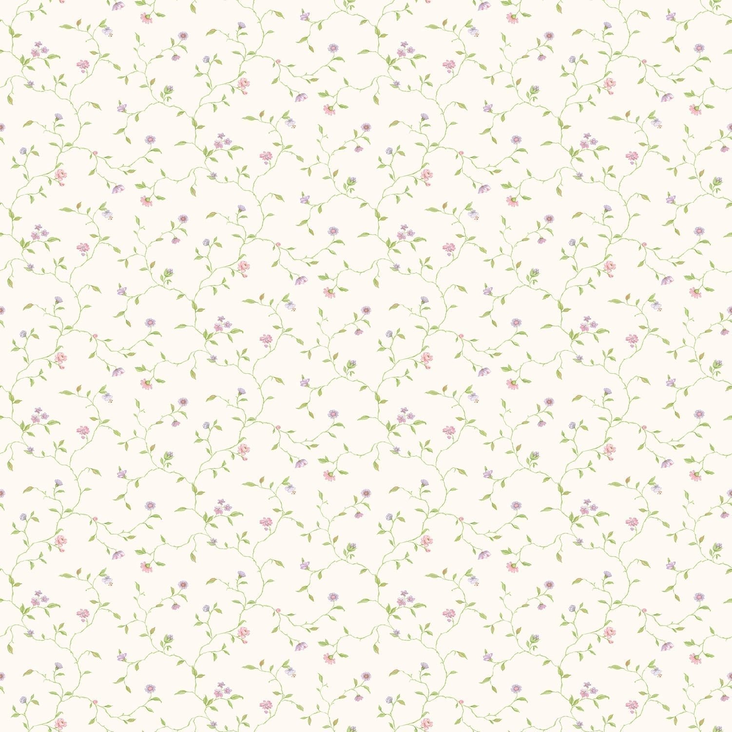 Miniatures 2 Trellis Vines Wallpaper - Lilac / Green / White - Galerie - G67923 - Premier Wallcovering