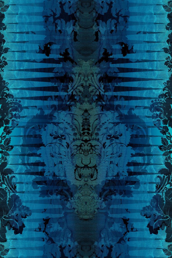 Moire Damask Foil Wallpaper - Sapphire Blue - Timorous Beasties - FOIL/MDAM/BLU/01 - Premier Wallcovering