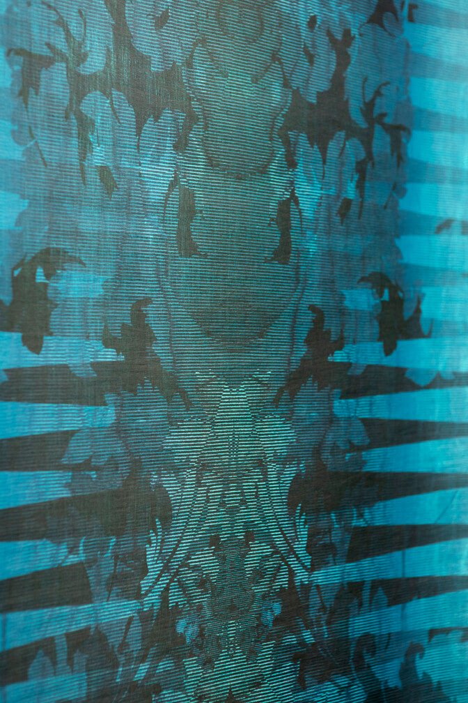 Moire Damask Foil Wallpaper - Sapphire Blue - Timorous Beasties - FOIL/MDAM/BLU/01 - Premier Wallcovering