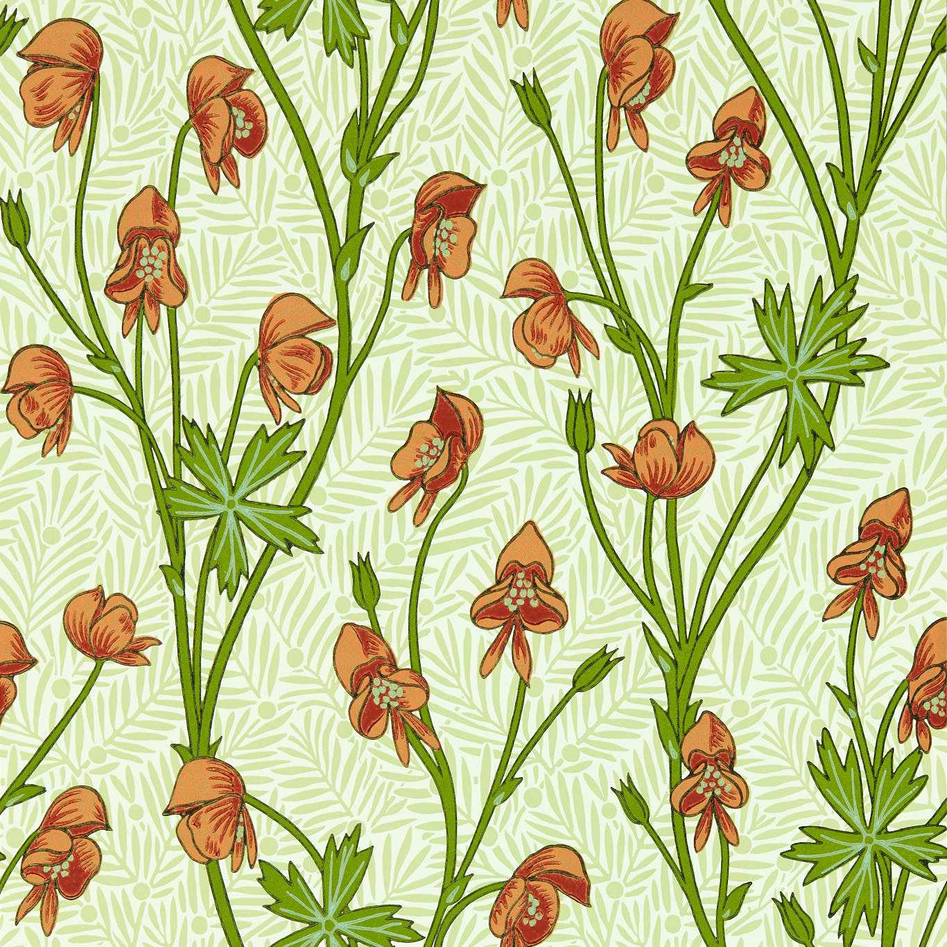 Monkshood Wallpaper - Tangerine/Sage - 217345 - Morris & Co - Premier Wallcovering