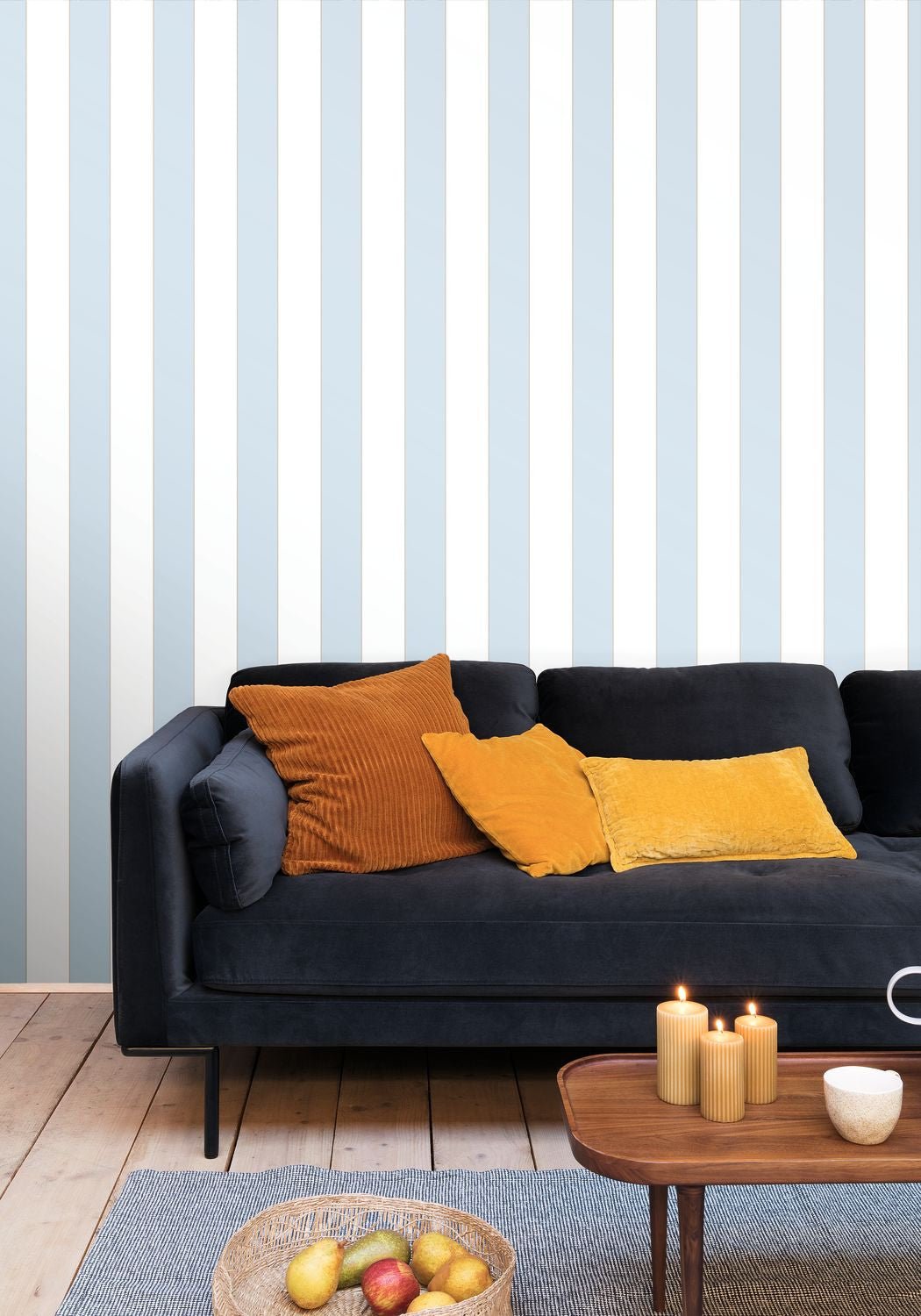 Moonlight Golden Lines Wallpaper - Bleu Ciel - Caselio - 101070621