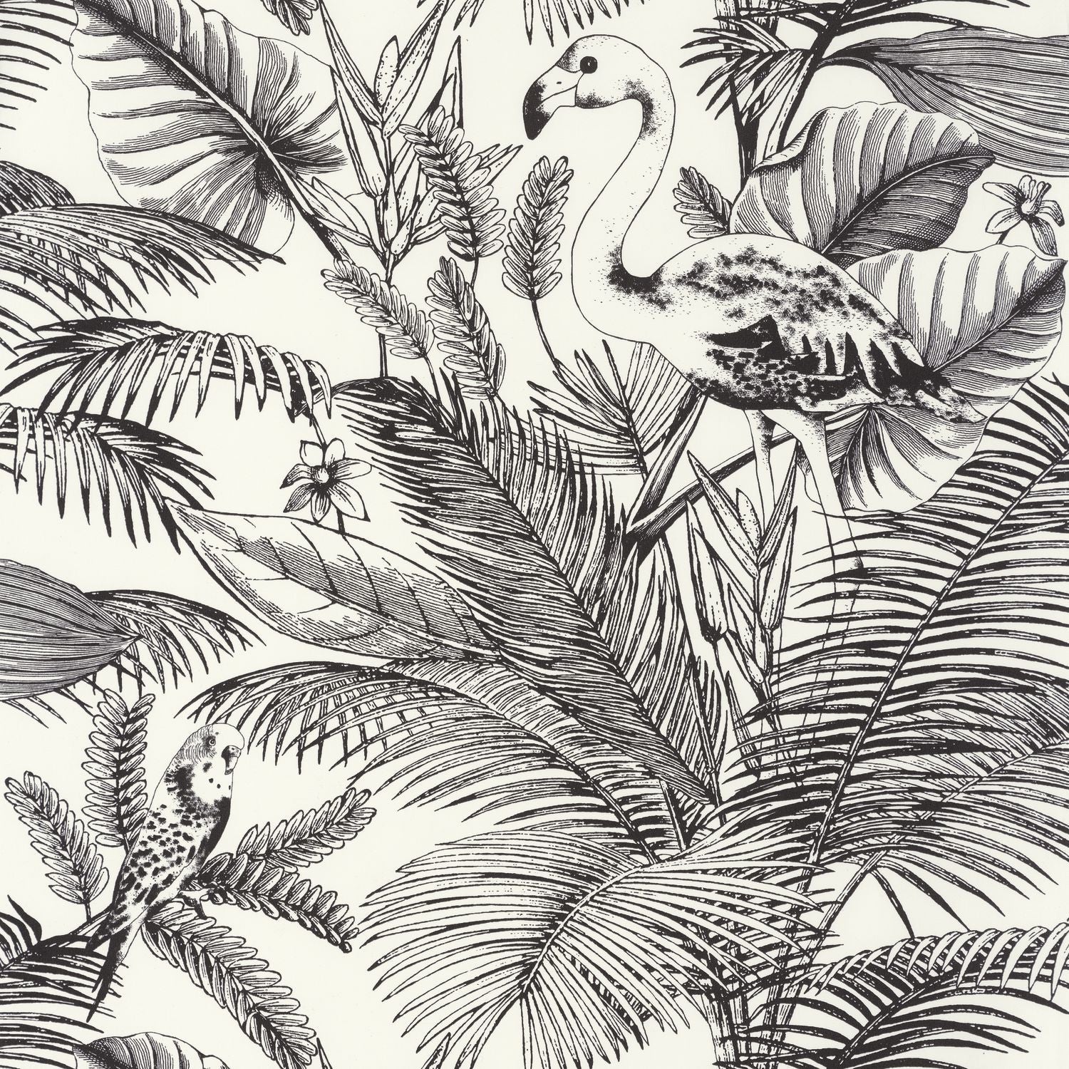 Moonlight Tropical World Wallpaper - Noir Et Blanc - Caselio - 101039000