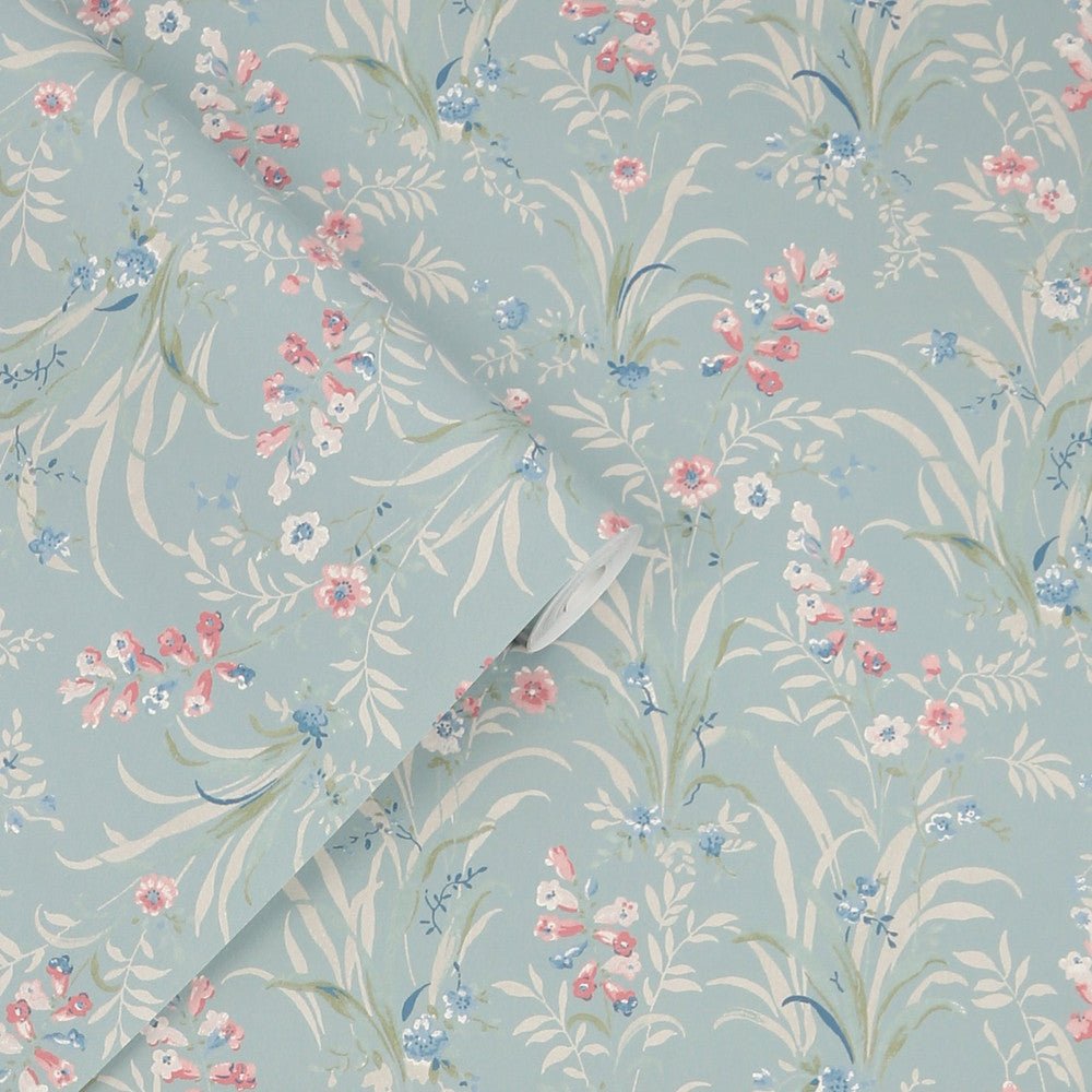 Mosedale Posy Wallpaper - Dark Duck Egg Blue - Laura Ashley - 122751 - Premier Wallcovering