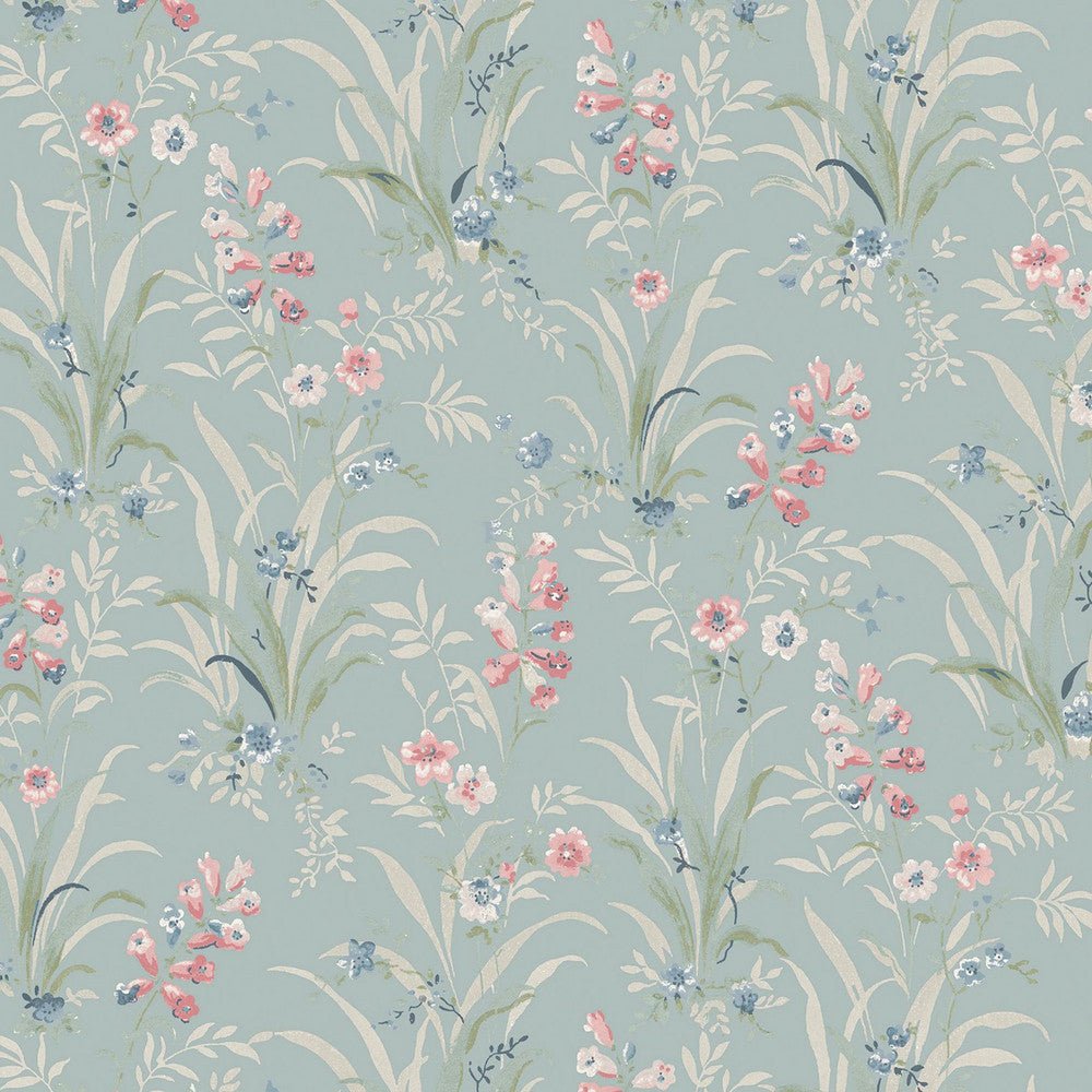 Mosedale Posy Wallpaper - Dark Duck Egg Blue - Laura Ashley - 122751 - Premier Wallcovering