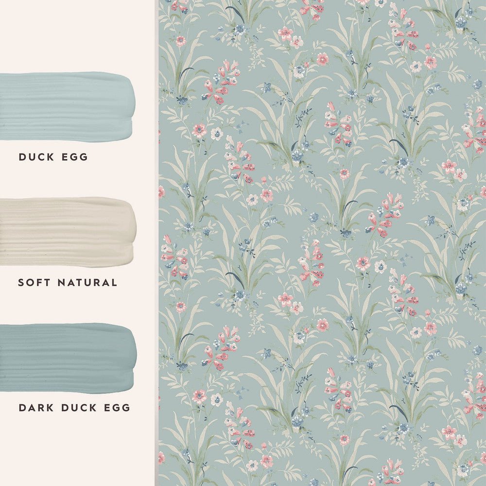Mosedale Posy Wallpaper - Dark Duck Egg Blue - Laura Ashley - 122751 - Premier Wallcovering
