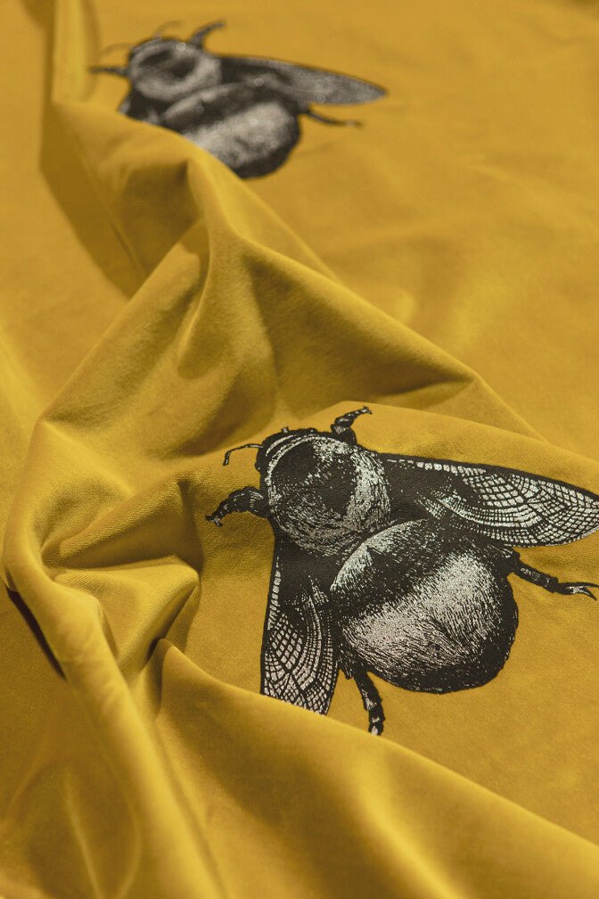 Napoleon Bee Velvet Fabric - Black & Pale Gold on Honey - Timorous Beasties - NB/8206/04 - Premier Wallcovering