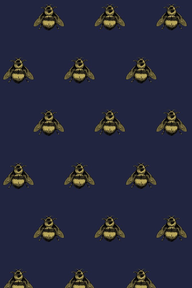 Napoleon Bee Velvet Fabric - Black & Pale Gold on Navy - Timorous Beasties - NB/8818/05 - Premier Wallcovering