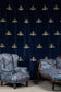 Napoleon Bee Velvet Fabric - Black & Pale Gold on Navy - Timorous Beasties - NB/8818/05 - Premier Wallcovering