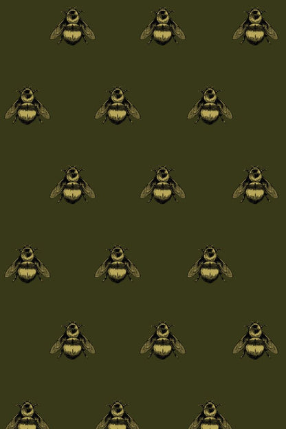 Napoleon Bee Velvet Fabric - Black & Pale Gold on Olive - Timorous Beasties - NB/8118/01 - Premier Wallcovering