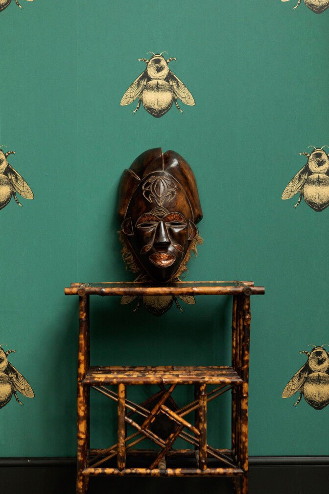Napoleon Bee Wallpaper - Black & Gold on Sea Green - Timorous Beasties - TB/NAP/6000/SNW - Premier Wallcovering