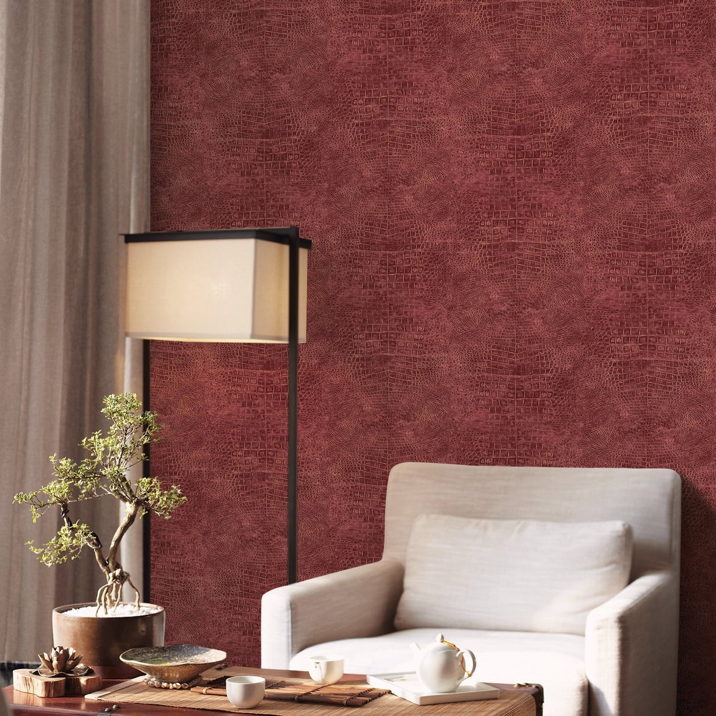 Natural FX 2 Crocodile Wallpaper - Gold - Galerie - G67511 - Premier Wallcovering