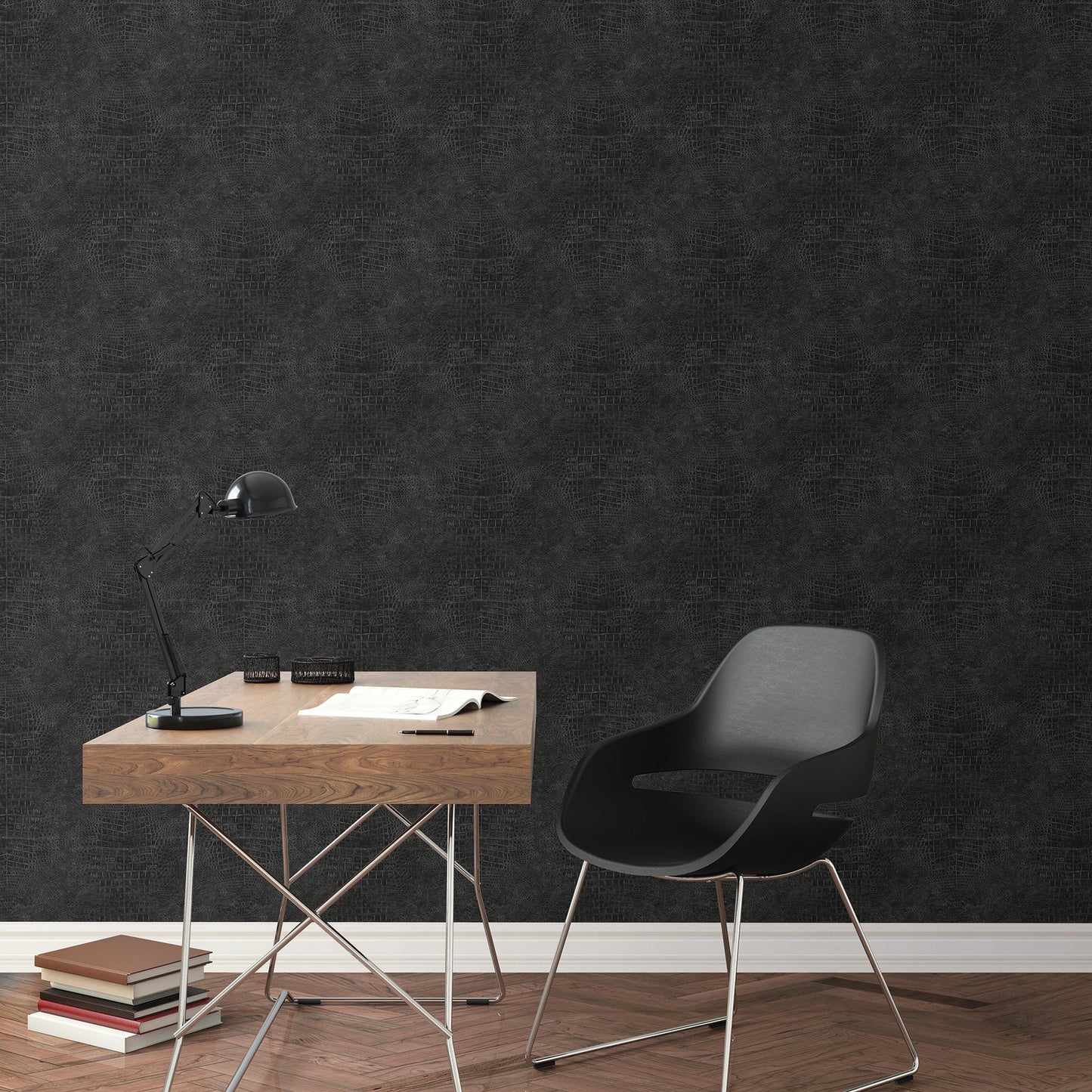 Natural FX 2 Crocodile Wallpaper - Black - Galerie - G67510 - Premier Wallcovering