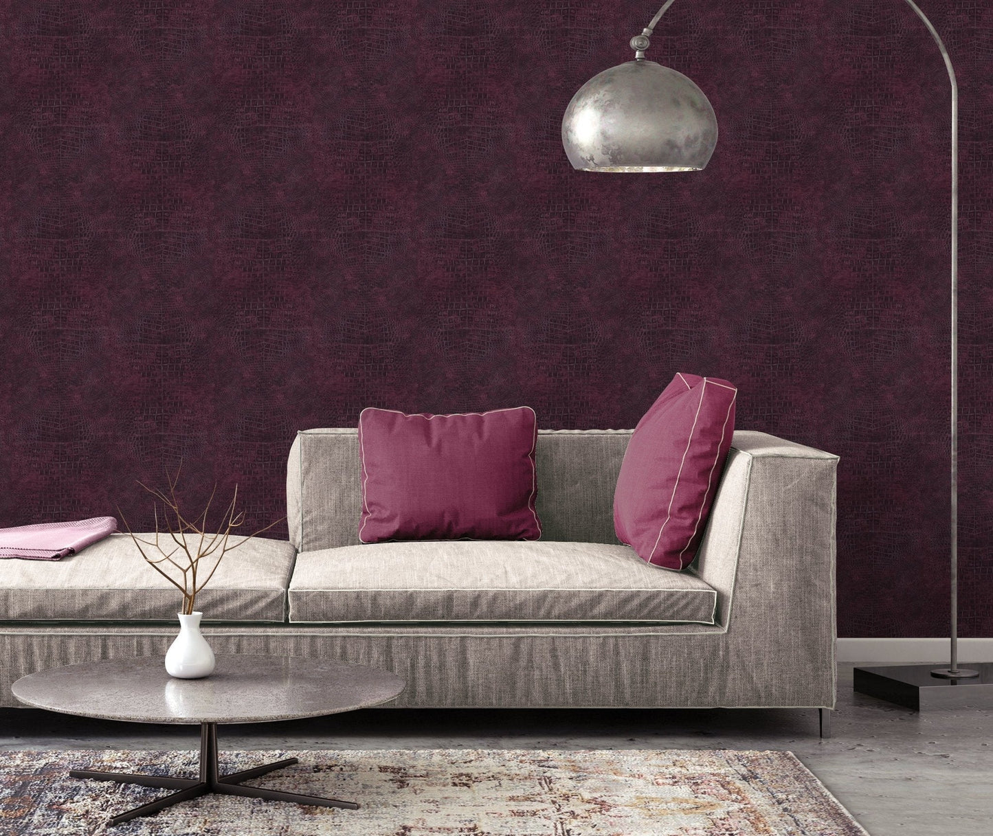Natural FX 2 Crocodile Wallpaper - Red / Purple Lilac - Galerie - G67751 - Premier Wallcovering