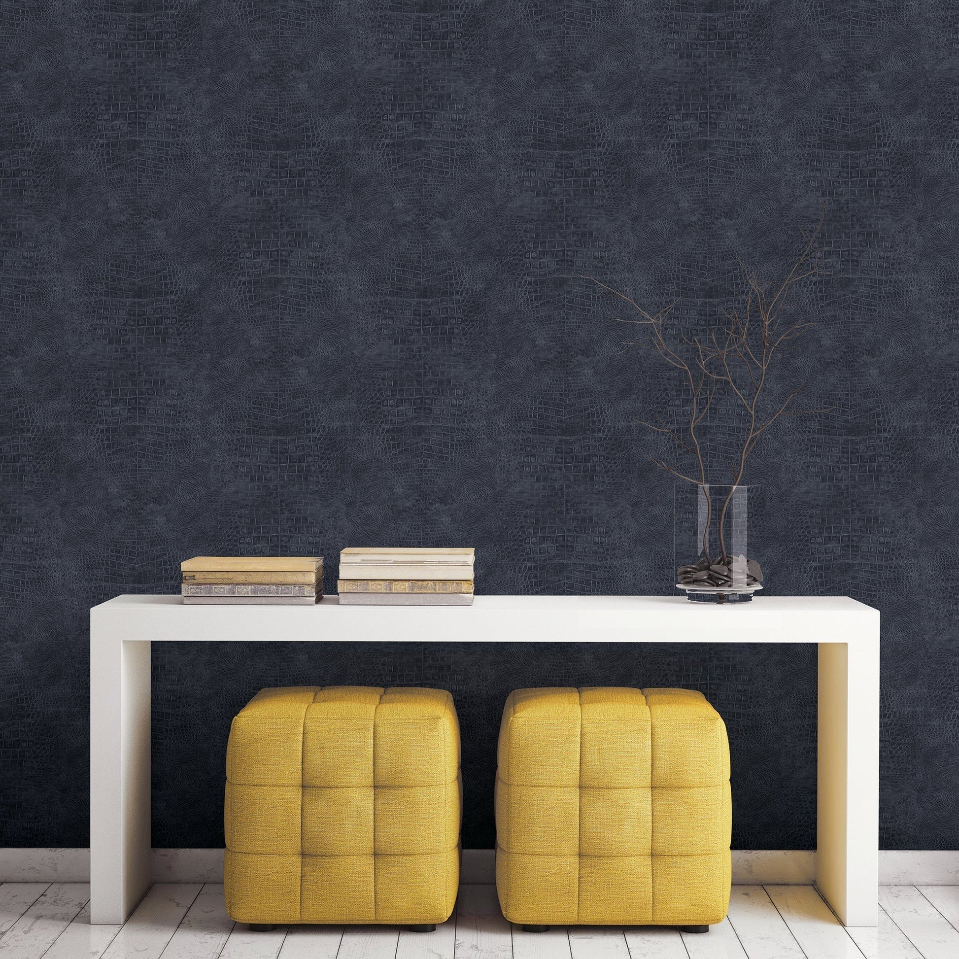 Natural FX 2 Crocodile Wallpaper - Navy - Galerie - G67507 - Premier Wallcovering