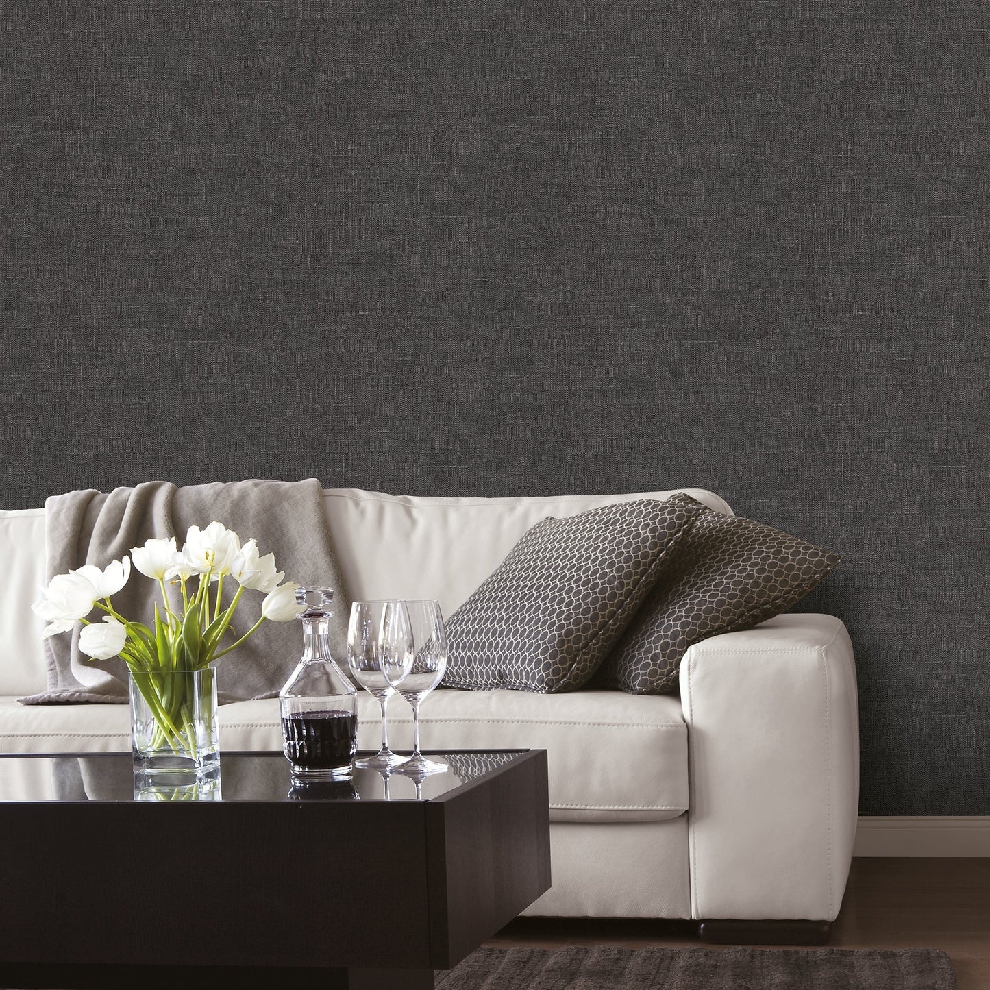 Natural FX 2 Hessian Wallpaper - Black - Galerie - G67443 - Premier Wallcovering