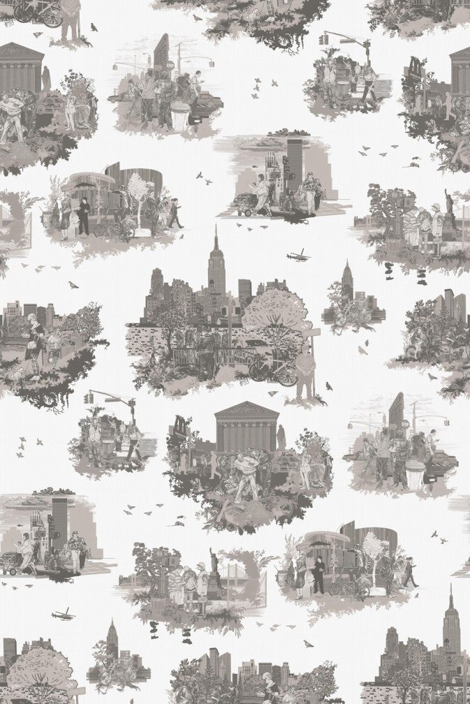 New York Toile Wallpaper - Grey - Timorous Beasties - TB/NYTOIL/MICA/02 - Premier Wallcovering