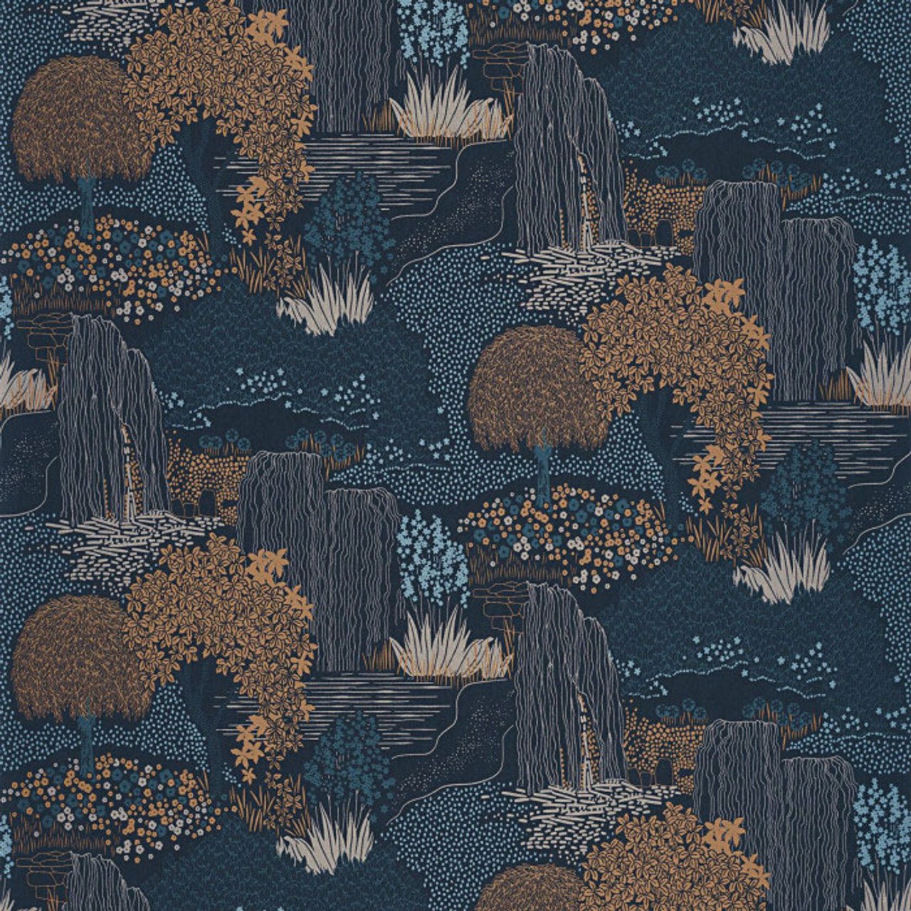 Niwa Kyoto Wallpaper - Bleu Encre - Casadeco - 88726759 - Premier Wallcovering