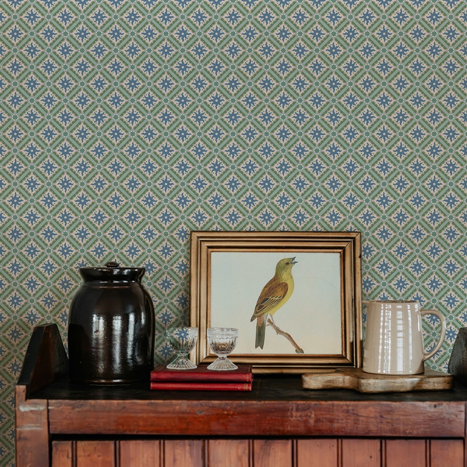 Nova and Sol Wallpaper - Alice Green, Dusky Plum and Cobber - Josephine Munsey - NAS-058-068-049 - Premier Wallcovering