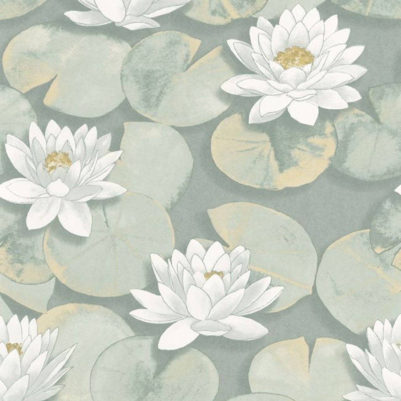 Nymphea Gardens Wallpaper - Vert Sauge - Casadeco - 87637360 - Premier Wallcovering