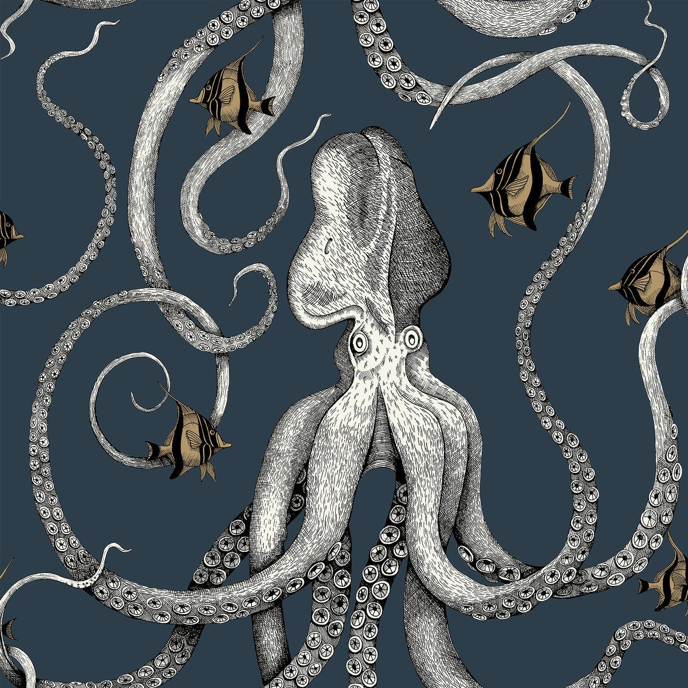 Octopoda Grand Wallpaper - Deep Sea Blue - Josephine Munsey - JMW-103001 - Premier Wallcovering