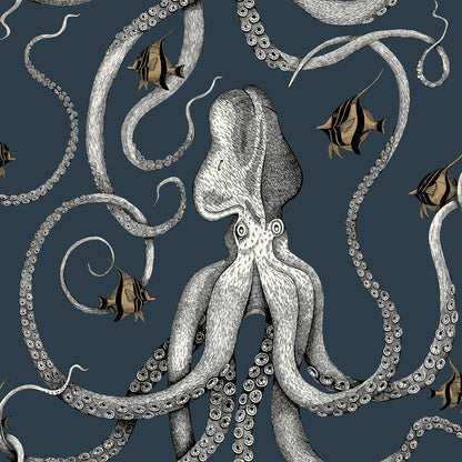 Octopoda Grand Wallpaper - Deep Sea Blue - Josephine Munsey - JMW-103001 - Premier Wallcovering