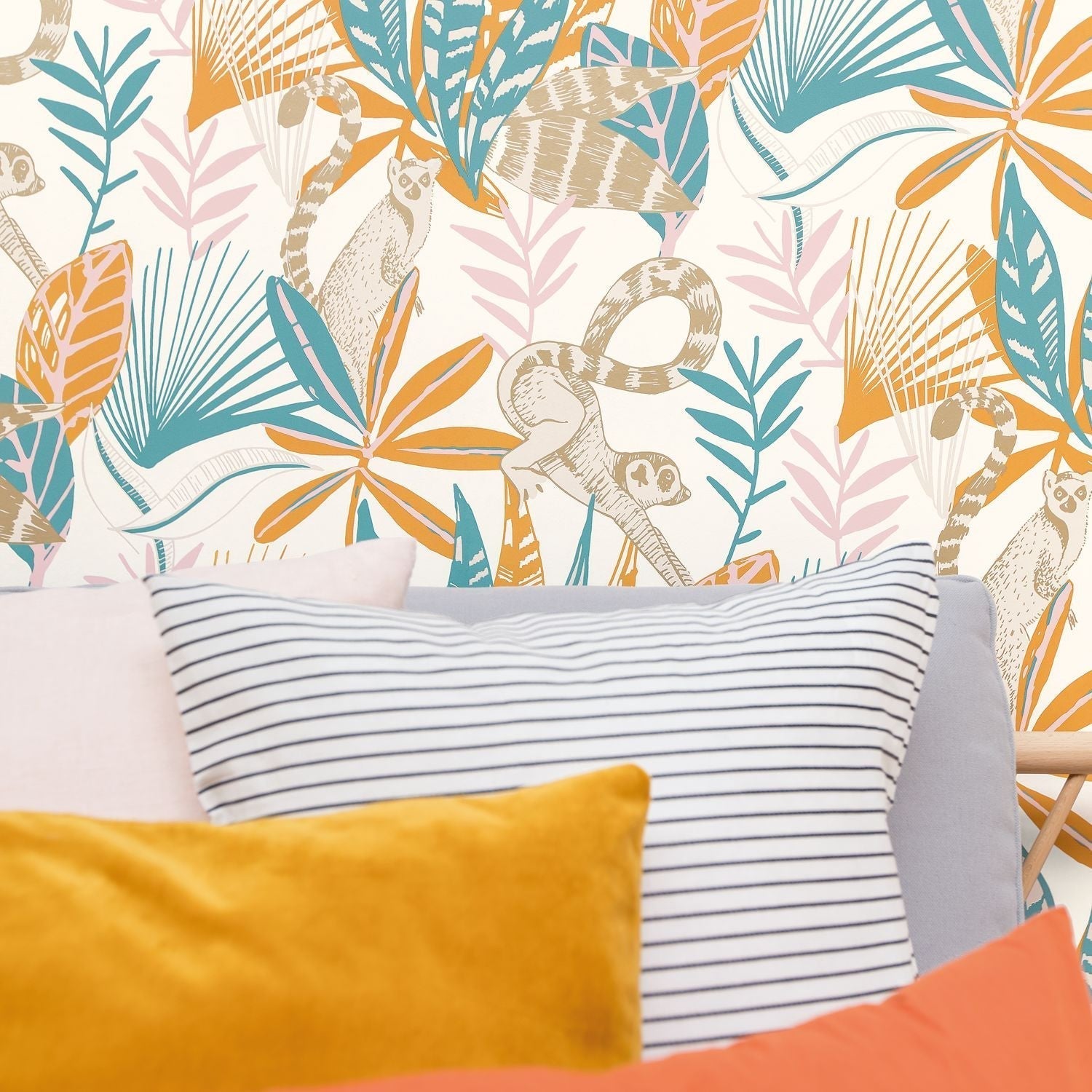 Odyssee Madagascar Wallpaper - Bleu/ Ocre - Caselio - 101403211