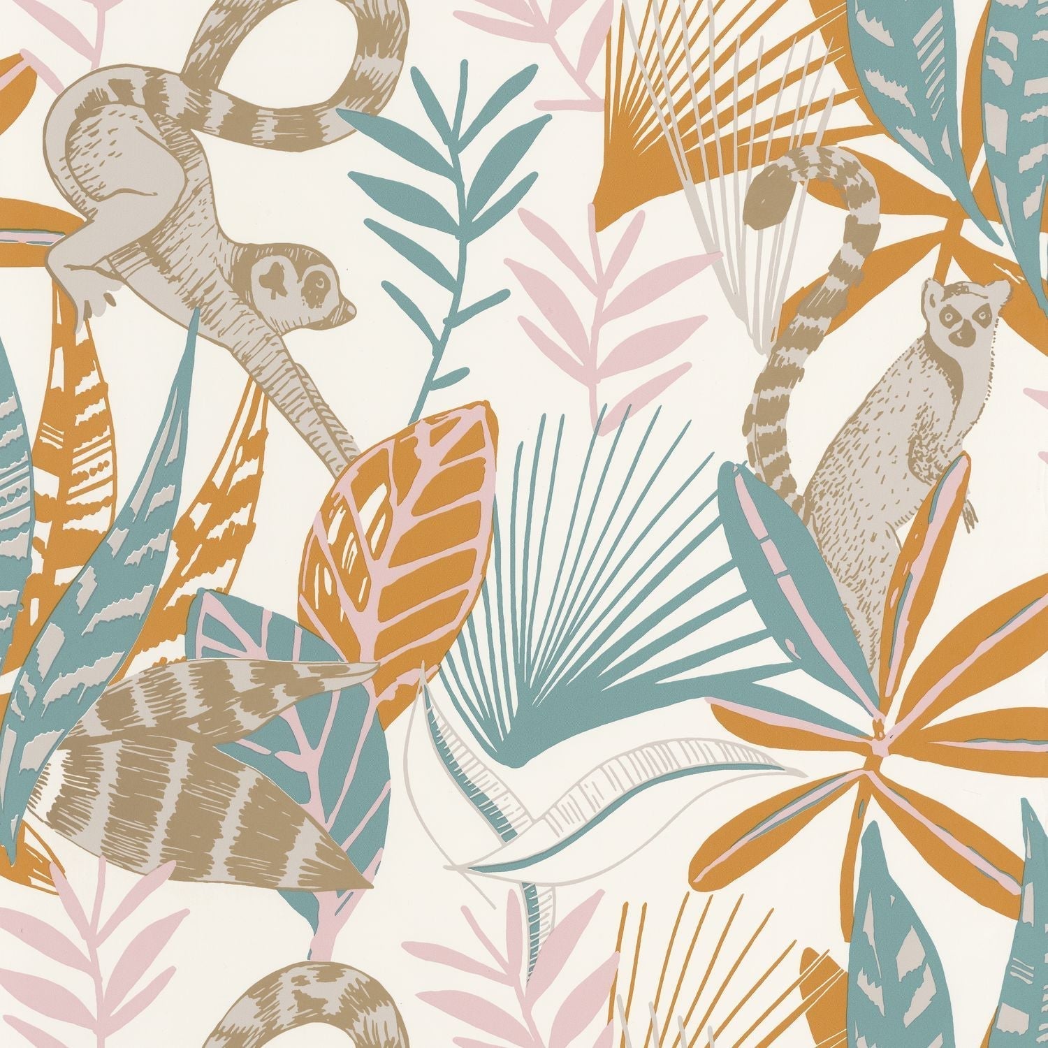 Odyssee Madagascar Wallpaper - Bleu/ Ocre - Caselio - 101403211