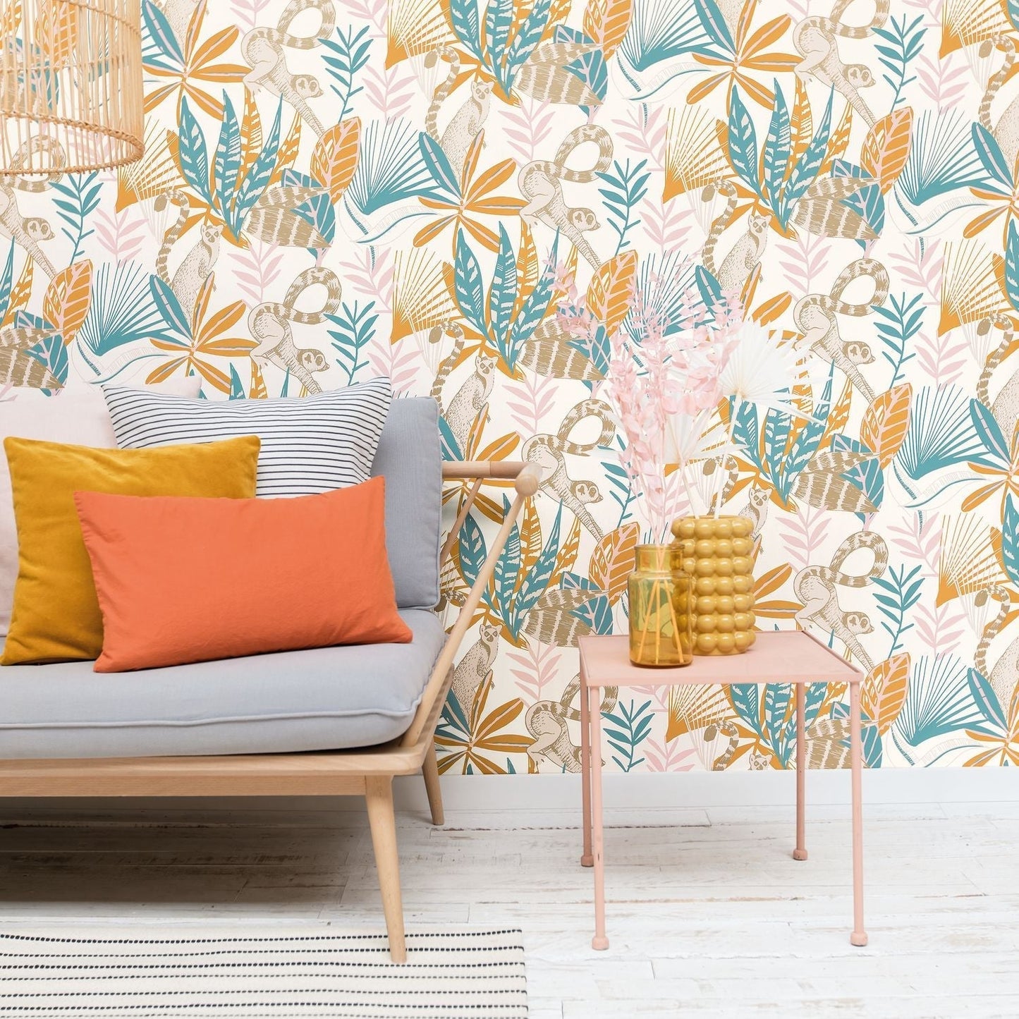 Odyssee Madagascar Wallpaper - Bleu/ Ocre - Caselio - 101403211