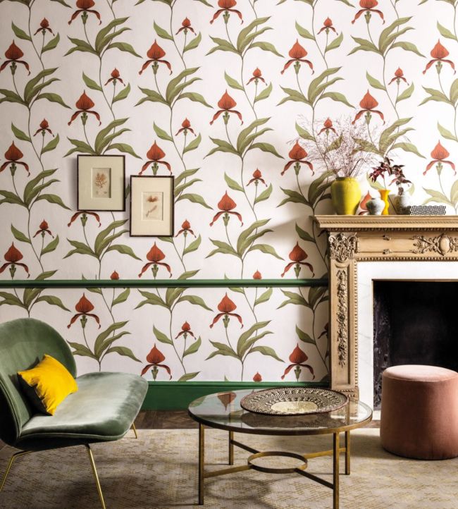 Orchid Wallpaper - Rouge & Olive on Parchment - 95/10054 - Cole & Son - Premier Wallcovering