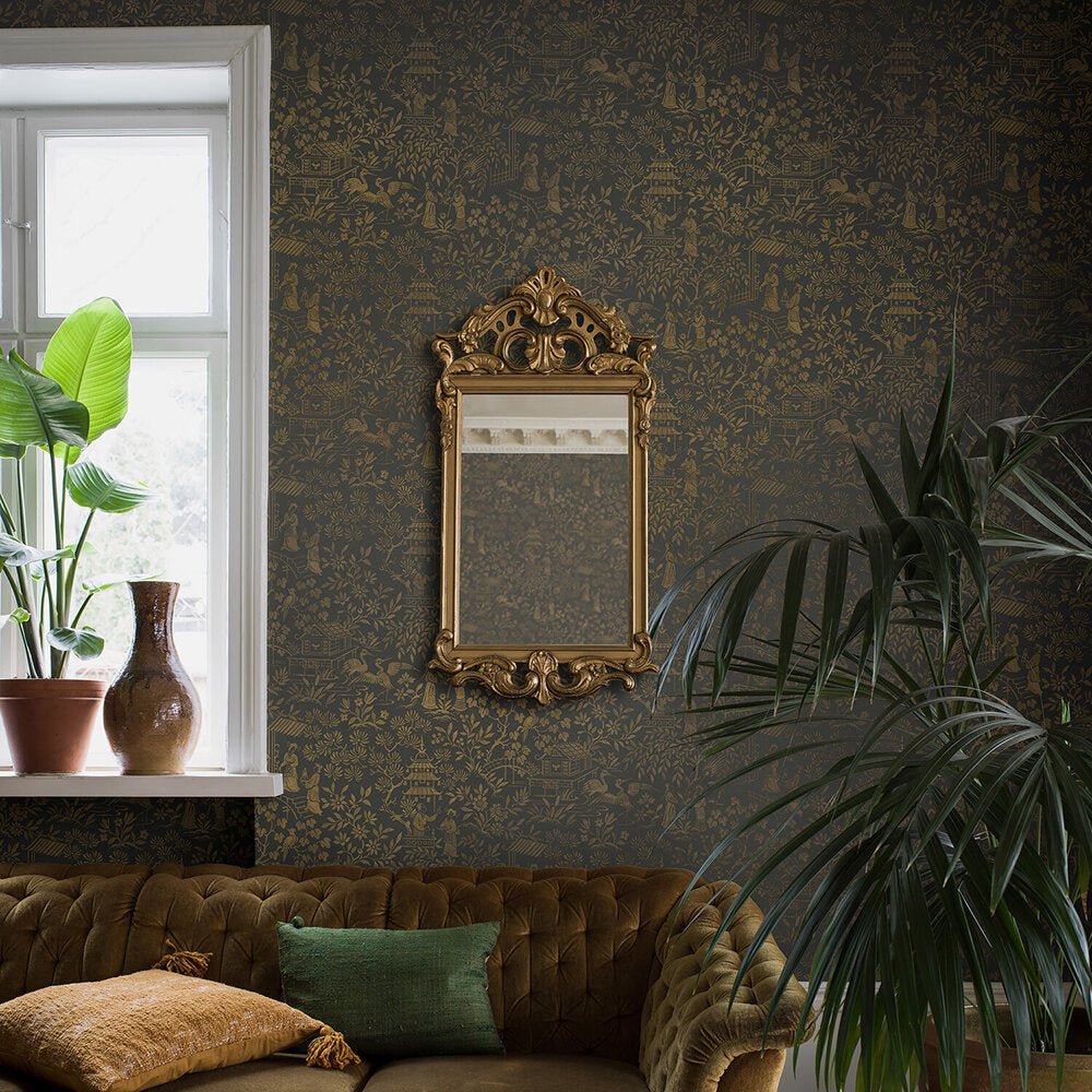 Oriental Garden Wallpaper - Charcoal - Boråstapeter - 4272 - Premier Wallcovering